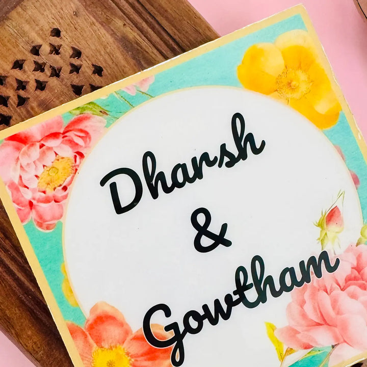 Multicolor Floral Personalized Printed Square Resin Name Plate
