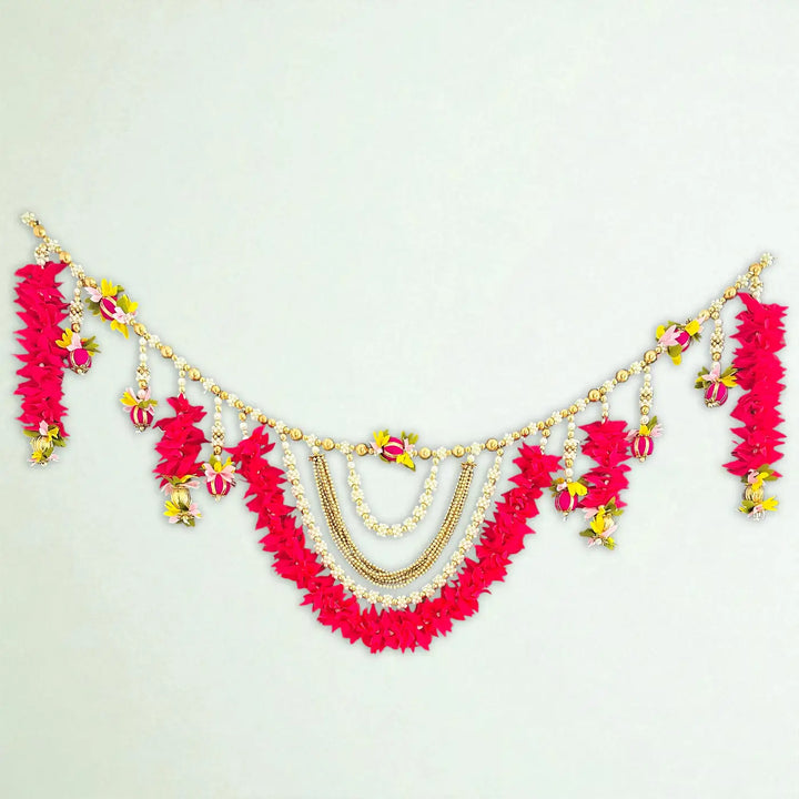 40 / 44 In | Handmade Beaded Rani Pink Gajra With Moti Toran
