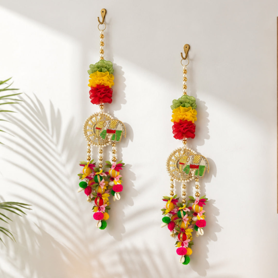 2 Pc | Handmade Decorative Floral Elephant Hanging