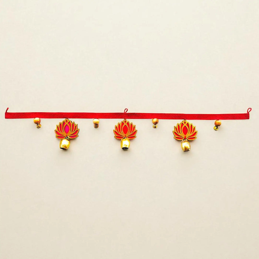 48 In | 2 Pc | Handmade Pink Lotus Toran With Bells
