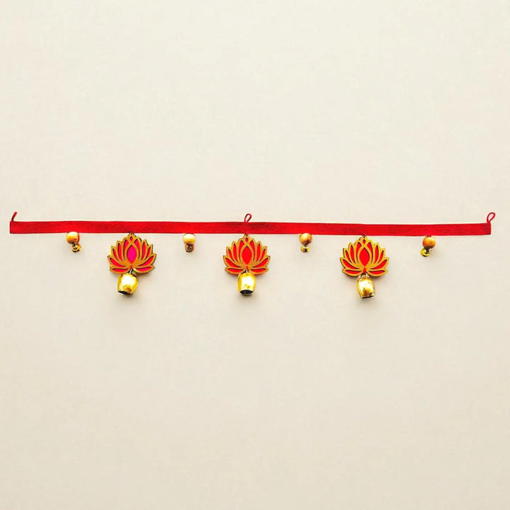 48 In | 2 Pc | Handmade Pink Lotus Toran With Bells