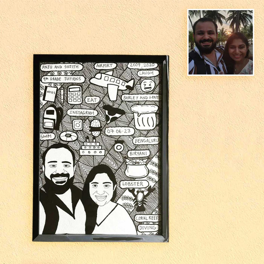 Photo Personalized Doodle Art Couples Black & White Decorative Plaque