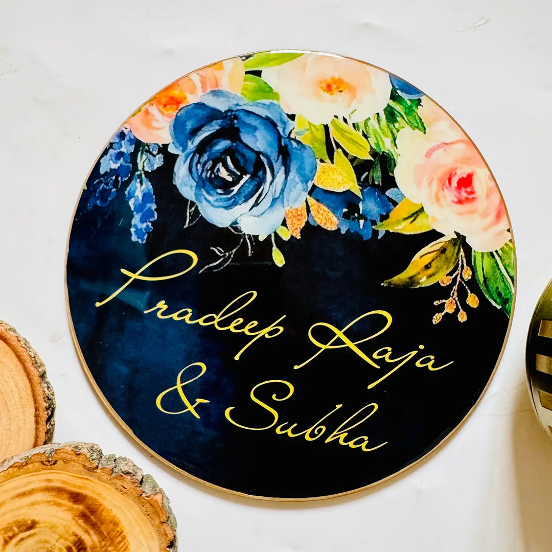 Black Floral Personalized Printed Round Resin Name Plate