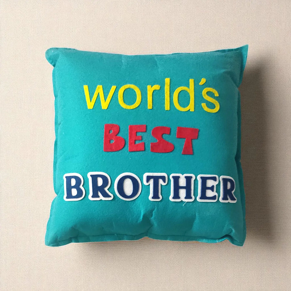 Handmade Worlds Best Brother Felt Rakhi Hamper With Roli Chawal Includes 1 Pillow 1 Rakhi - Front View of Pillow