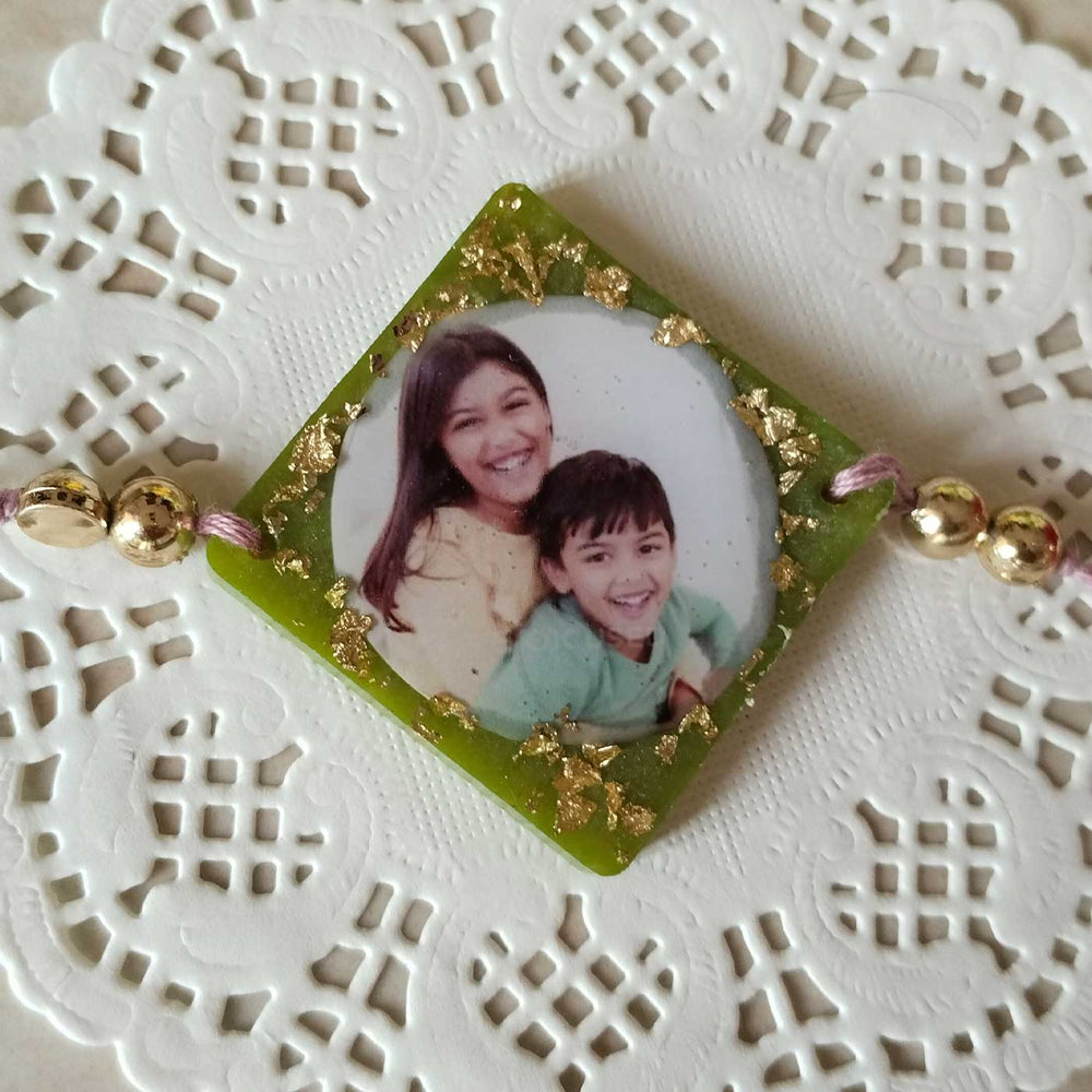 Photo Personalized Square Shape Resin Rakhi - Close-up without Photo Reference