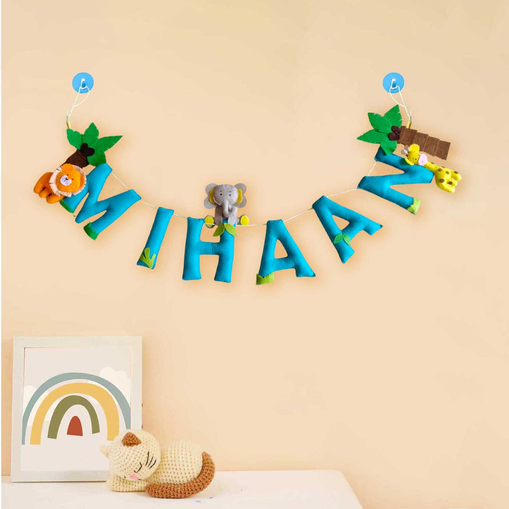 Personalized Jungle Theme Felt Bunting 1 - Hanging Name Banner Front View