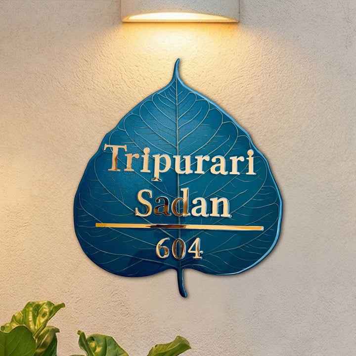Blue Personalized Leaf Shape Resin Name Plate | With 3D Acrylic Letters