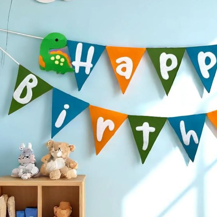 Handmade Dinosaur Theme Felt Happy Birthday Bunting