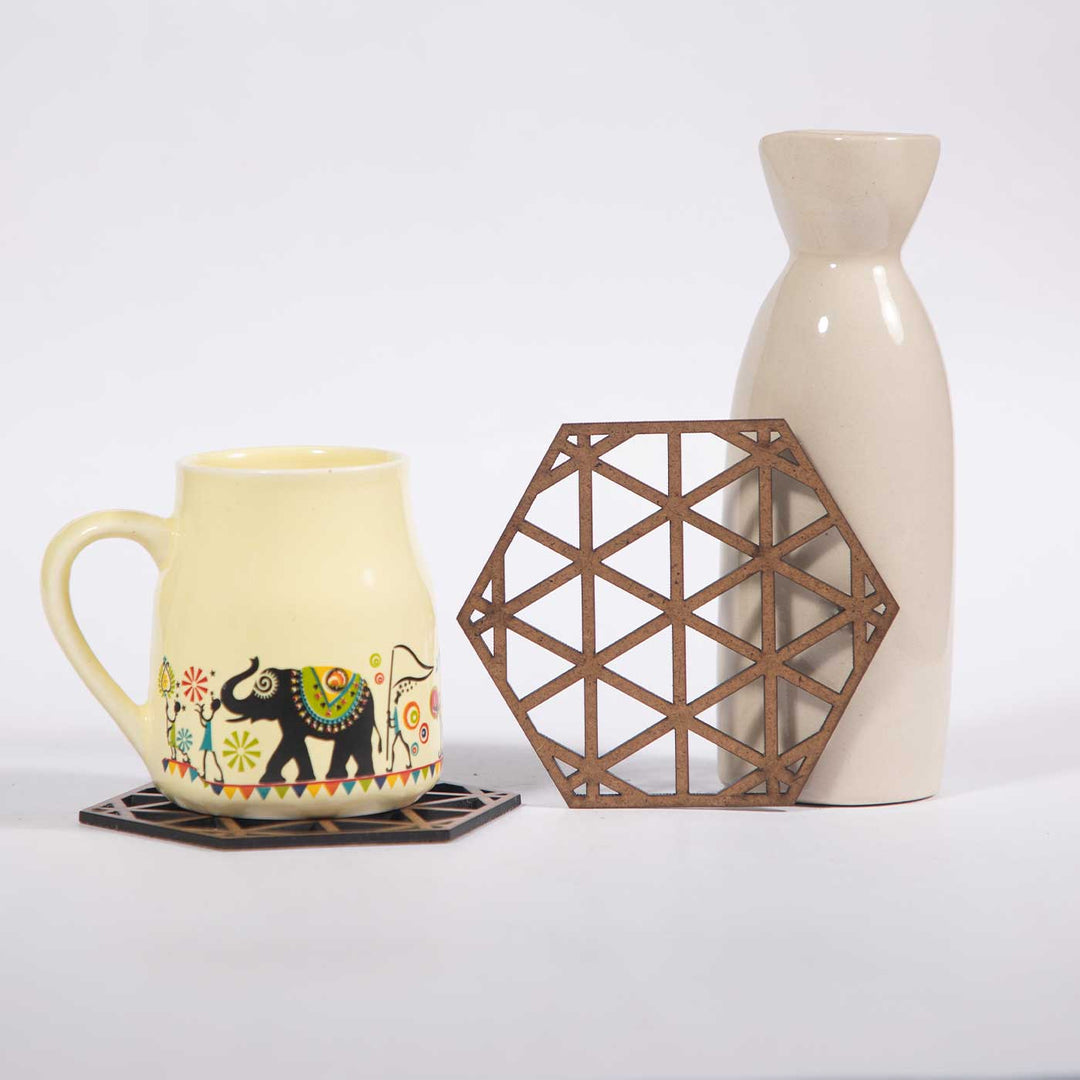 Hexagon Sleek Laser-Cut Finish MDF Coaster Set | Set of 6