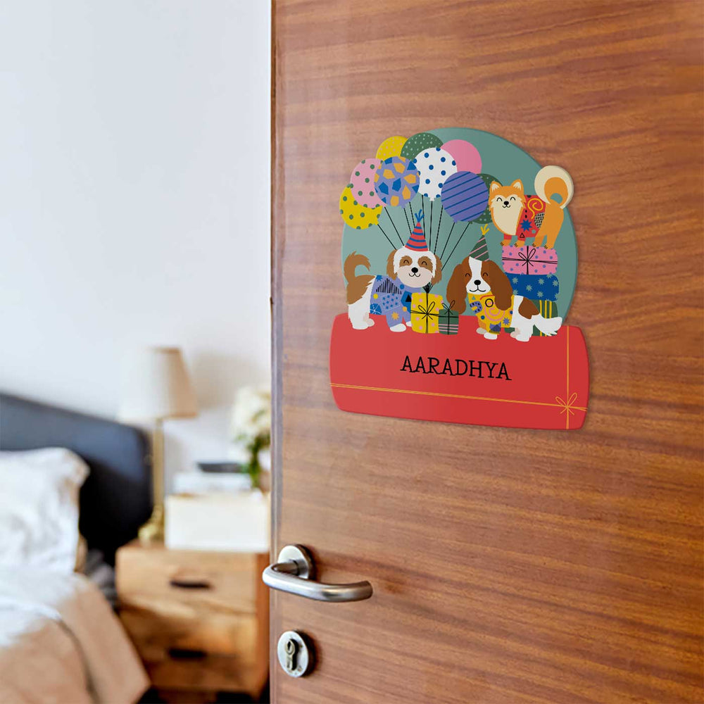 Personalized Paw Party Theme Acrylic Kids Name Plate - Door Hanging with Name Personalization