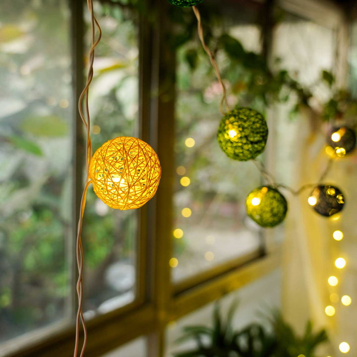 3m, 20 Bulbs | Handcrafted Yarn Spherical LED Fairy Light Hangings - Multicolour