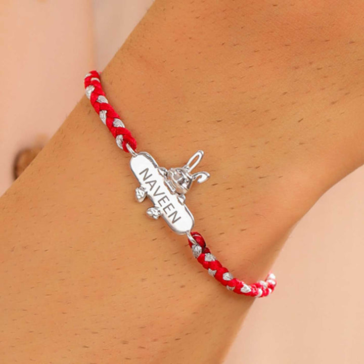 Personalized Handmade Bunny Design Silver Kids Rakhi - On Wrist Wearing Example