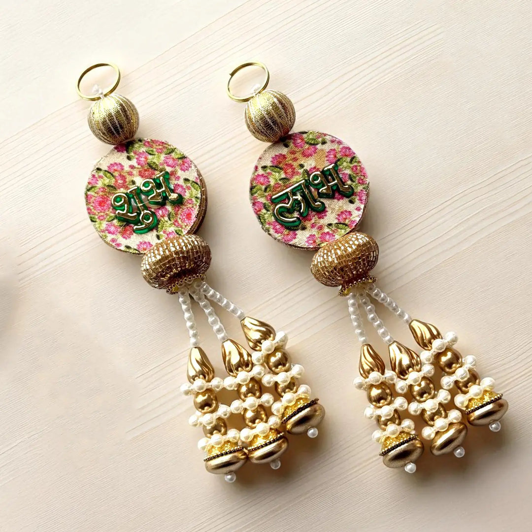 2 Pc | Handmade Beaded Floral Shubh Labh Hangings