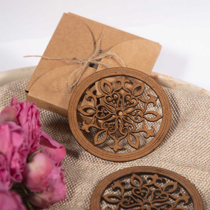 Snowflake MDF Sleek Elegant Laser Cut Coaster Set | Set Of 6
