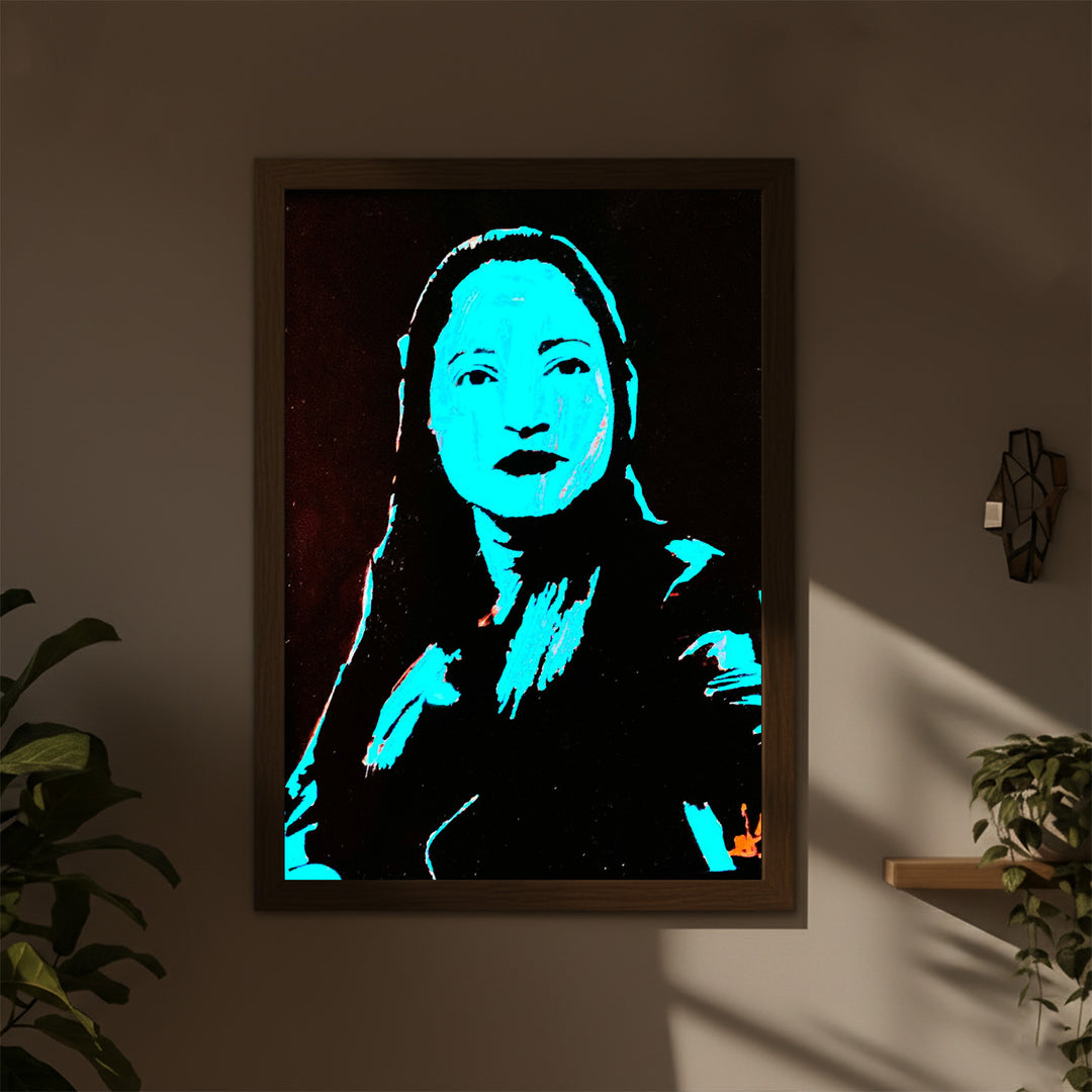 Photo Personalized Glow in the Dark Hand Illustrated Portrait With Premium Wooden Frame