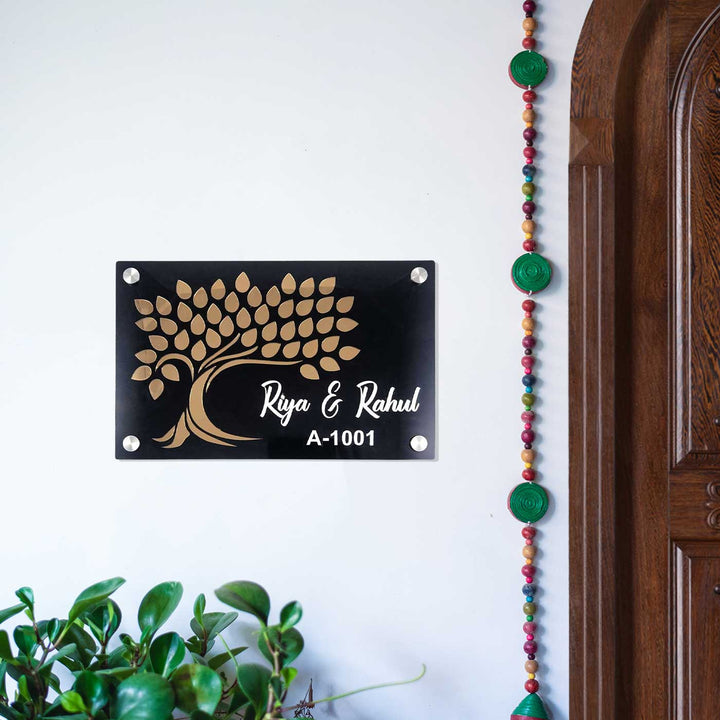 Personalized Tree Theme Acrylic Name Plate - Mounted on Wall Near Doorway
