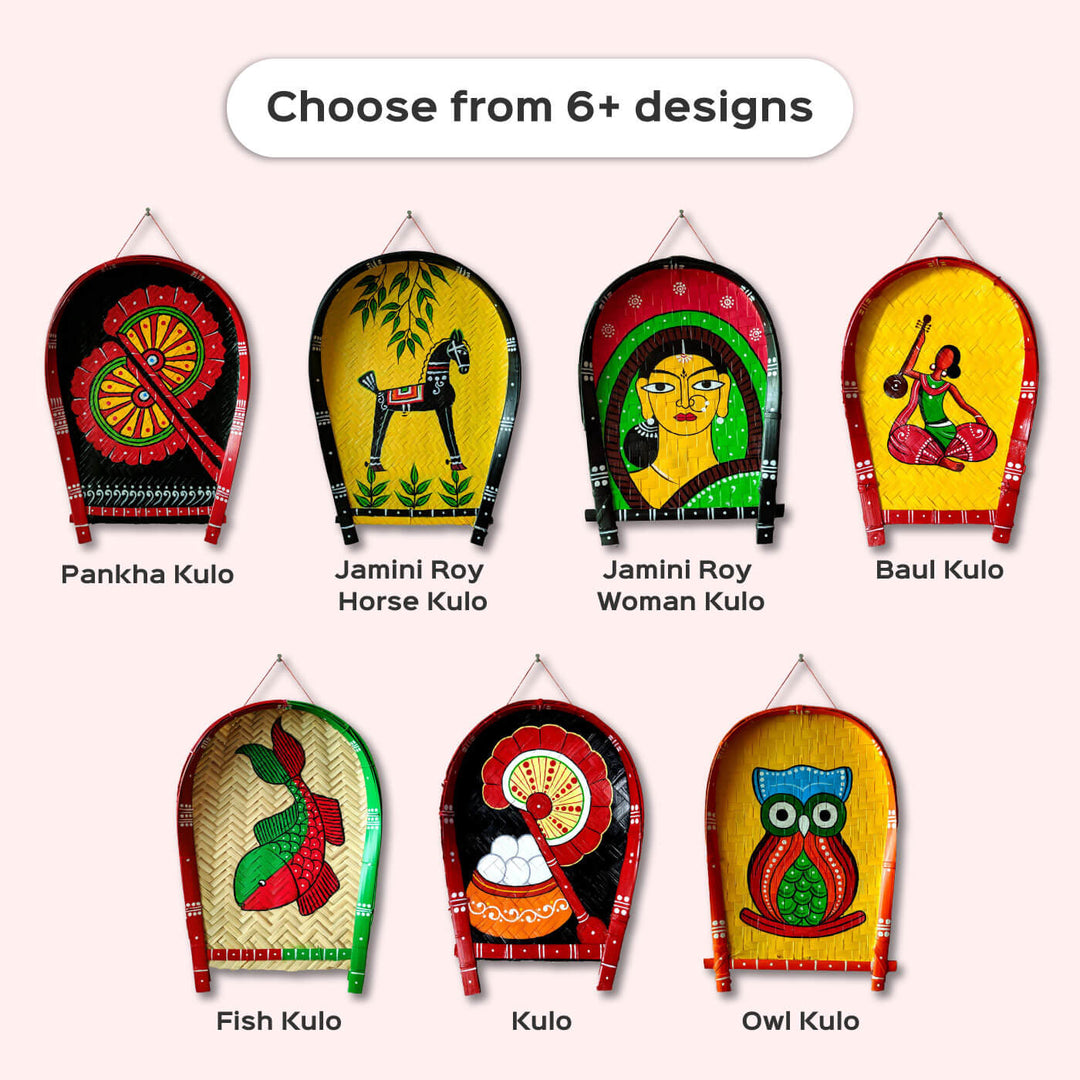 Handpainted Jamini Roy Horse Kulo Bengali Themed Bamboo Wall Decor