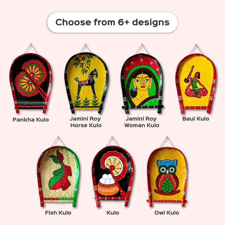 Handpainted Jamini Roy Horse Kulo Bengali Themed Bamboo Wall Decor
