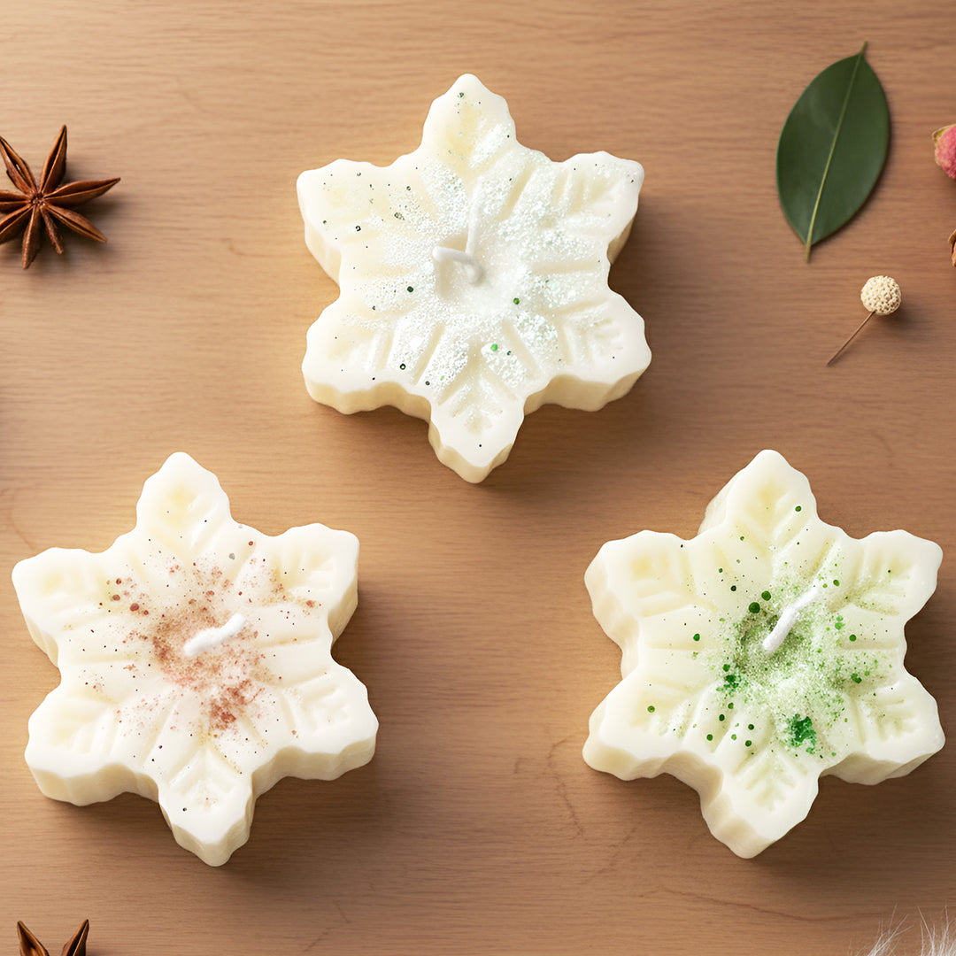 3 Pc | Handmade Snowflake Soy Wax Scented Candle For Christmas Decoration