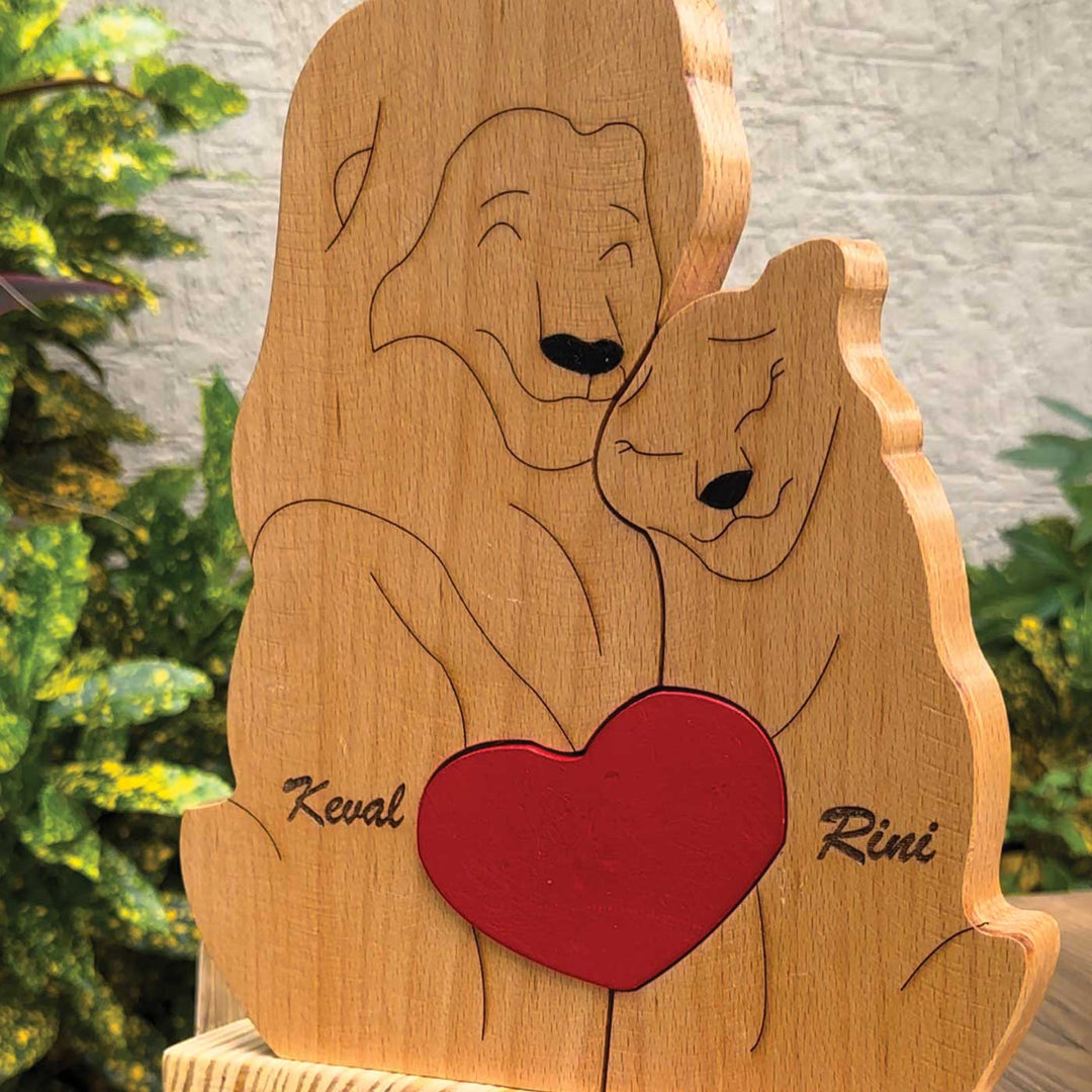 Personalized Lion Couple Wooden Figurine