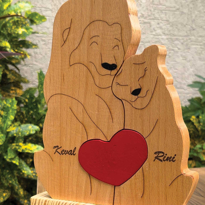 Personalized Lion Couple Wooden Figurine