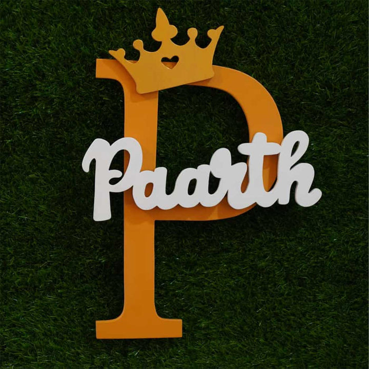 Personalized Mdf Wood Kids Monogram Name Plate - Front View on Green Background