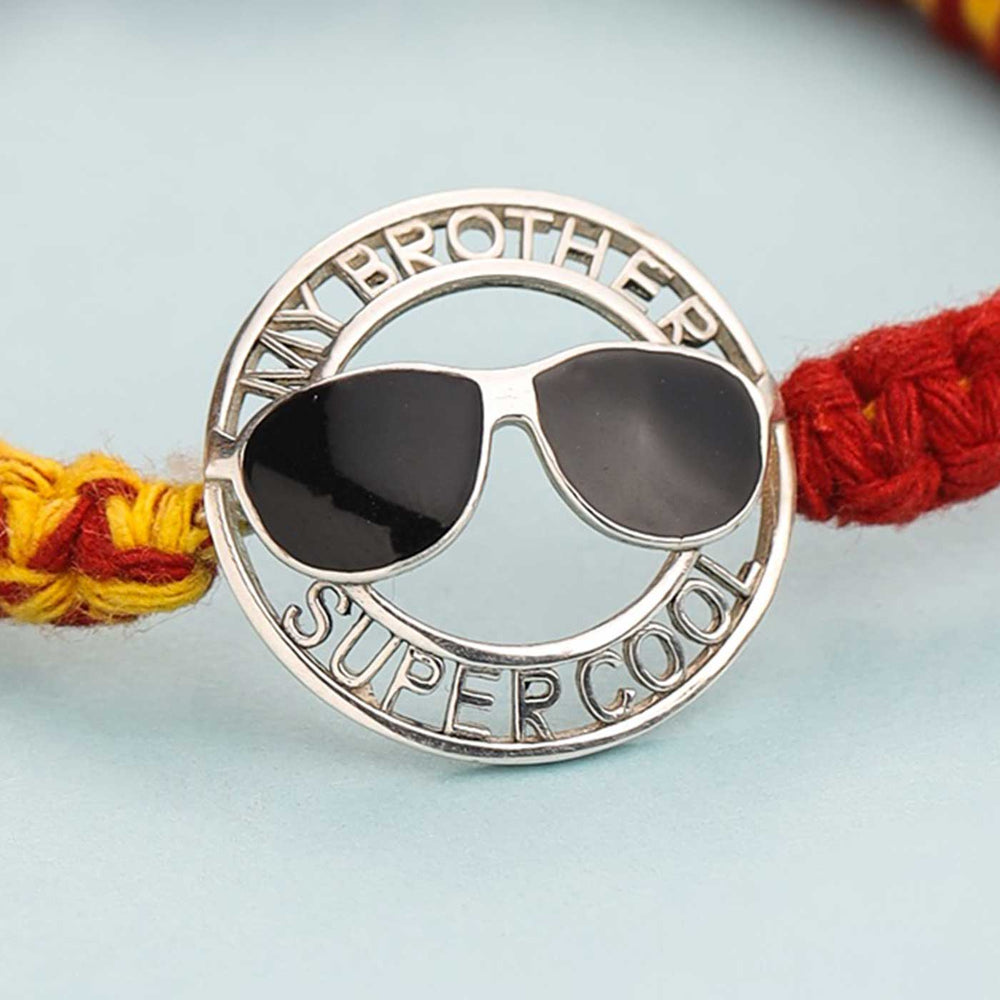 Handmade Super Cool Design Silver Rakhi For Brother - Close-up of Metal Charm