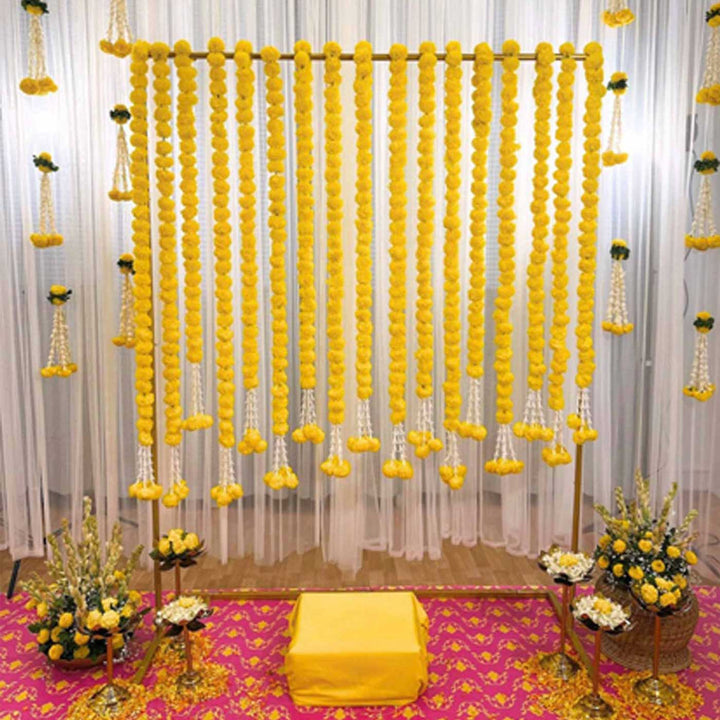 Marigold Bliss Yellow Garland Backdrop Decor Kit With Stand for Haldi