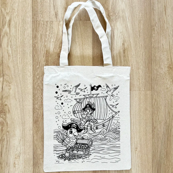 DIY Colour It Yourself Pirate & Parrot Cotton Kids Tote Bag