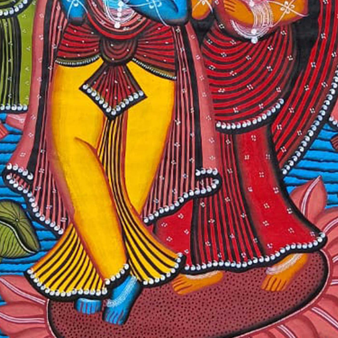 44 x 29 Inch | Radha Krishna | Original Hand Painted Kalighat Painting | Natural Colors On Paper