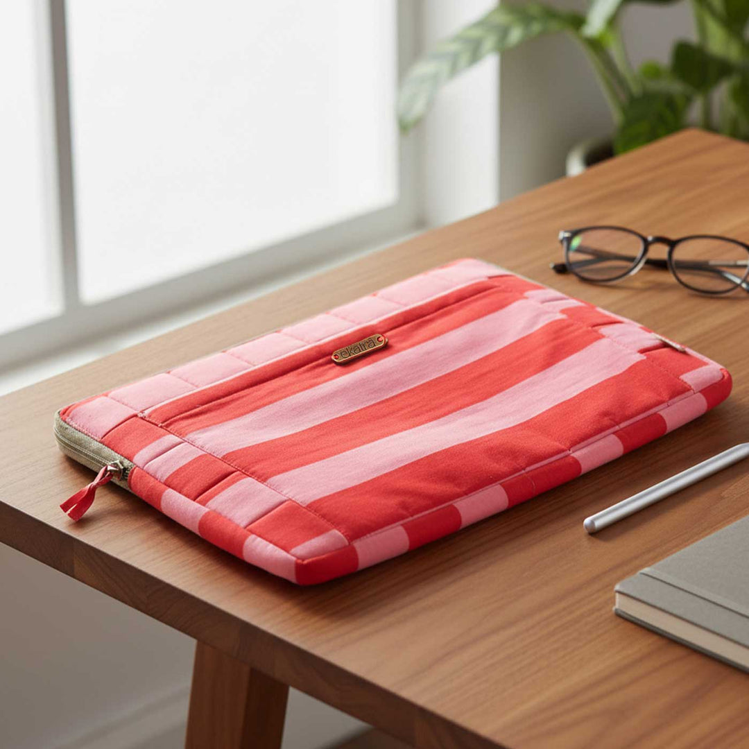 Handmade Sustainable Bubble Gum Stripe Laptop Sleeve