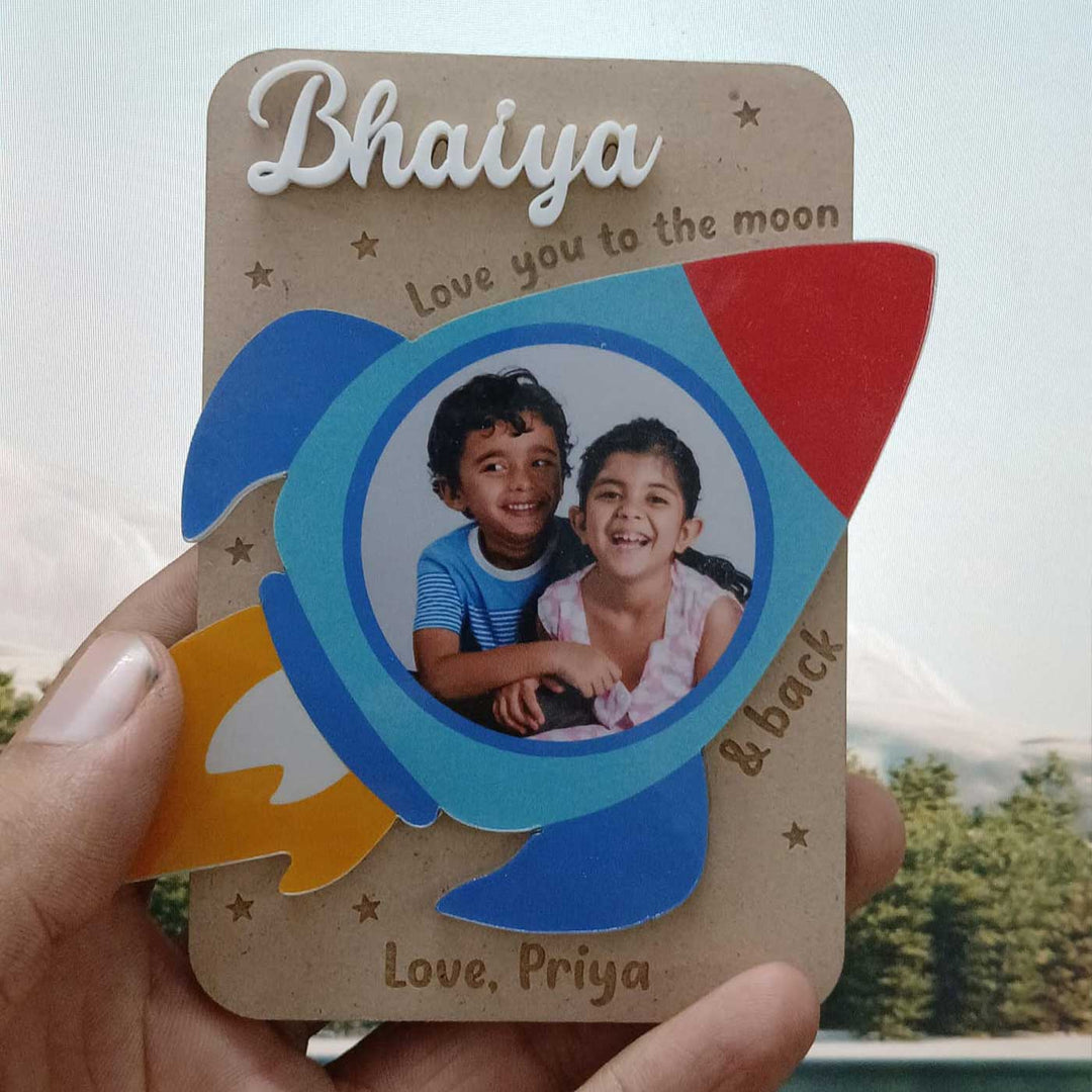 Photo Personalized Handmade Rocket Theme Mdf Wood Fridge Magnet For Brother