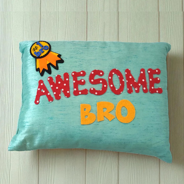 Handmade Awesome Bro Felt Rakhi Hamper With Roli Chawal Includes 1 Pillow 1 Rakhi - Pillow Front View