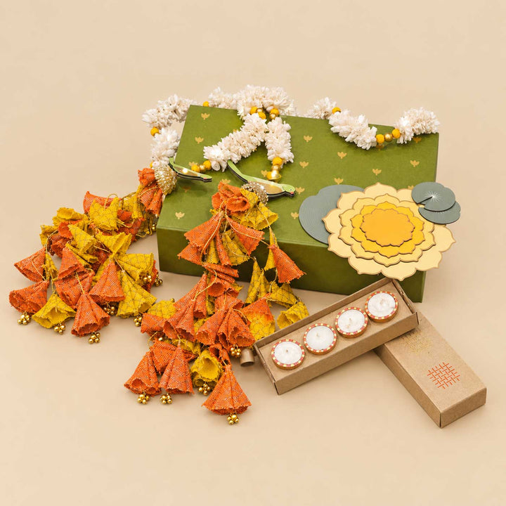 Orange Parandi Diwali Home Décor Gift Hamper With LED Strings For Festive Gifting