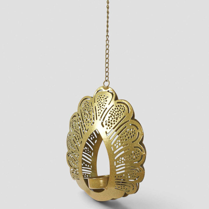 Handmade Flower Etched Hanging Metal Tealight Holder For Festive Decor