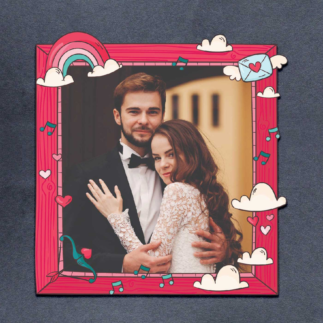 Photo Personalized Rainbow & Clouds Theme Wooden Fridge Magnet