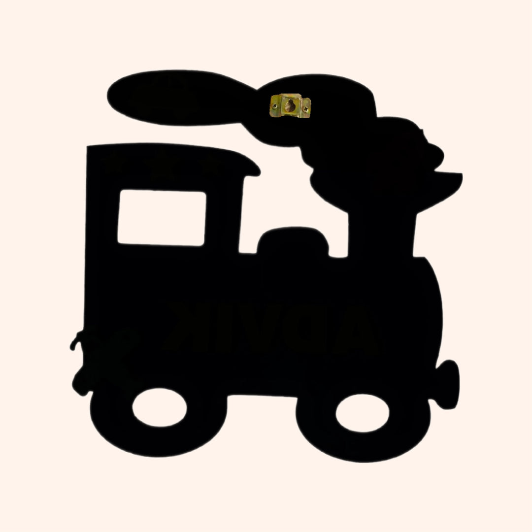 Train Theme Kids Name Plate - Back View Showing Hanging Hook
