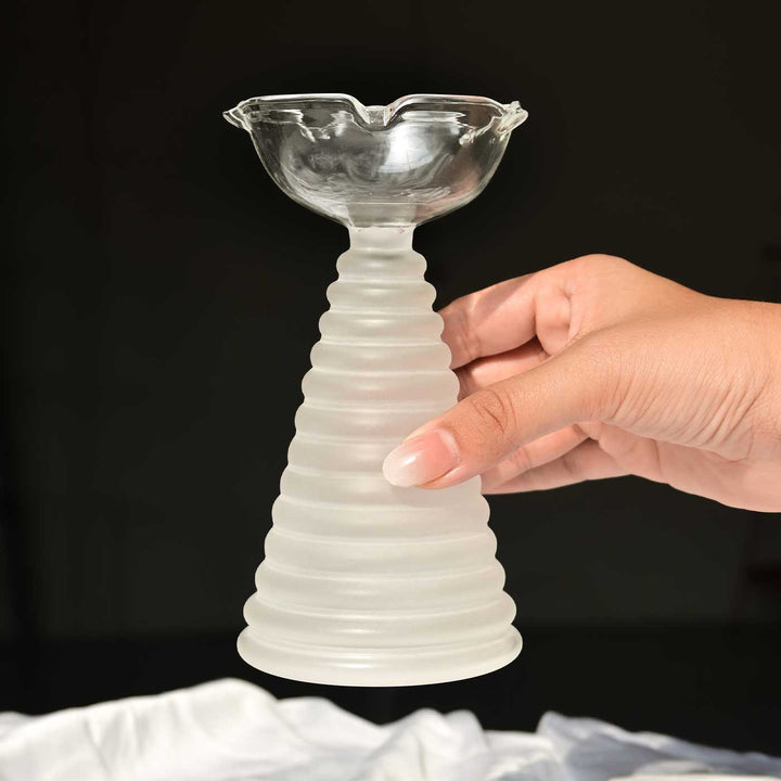 Handmade Clear Frosted Borosilicate Glass Oil Lamp / Diya | 5.9 inch