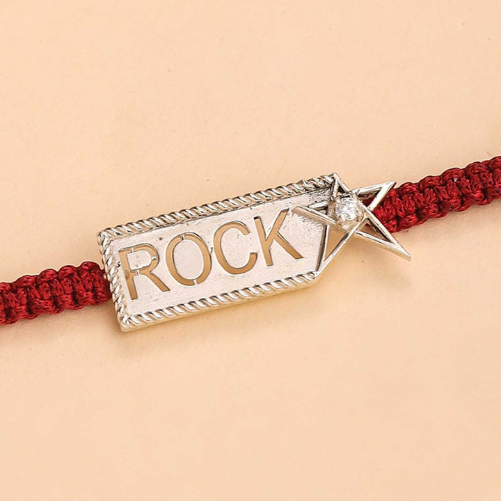 Handmade Rockstar Design Silver Rakhi For Brother - Engraving Close-up