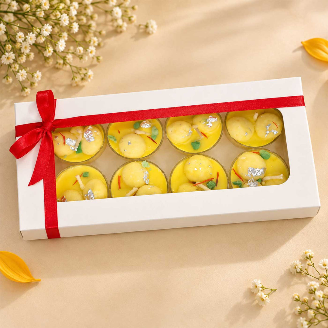 8 pc | Handmade Rasmalai Kesar Pista Scented Soy Wax Tealight Candle