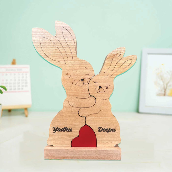 Personalized Rabbit Family Of 2 Wooden Figurine
