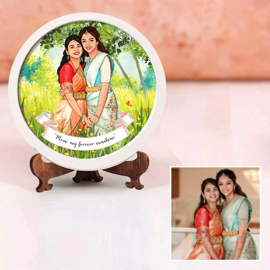 Photo Caricature Name Plate With Stand Copy - Front View with Wooden Stand