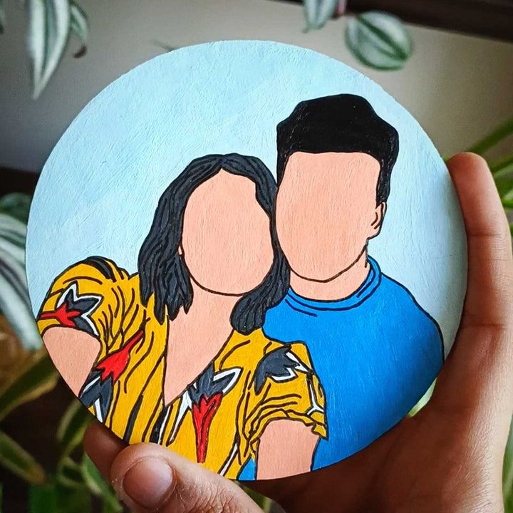 Photo Personalized Hand-Painted Cute Couples Theme MDF Wood Fridge Magnet