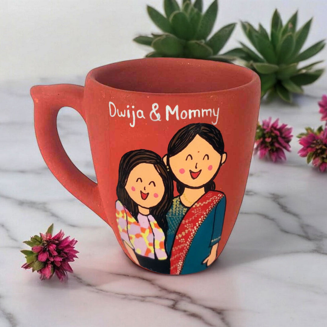 Handpainted Personalised 3D Terracotta Mug with Caricatures