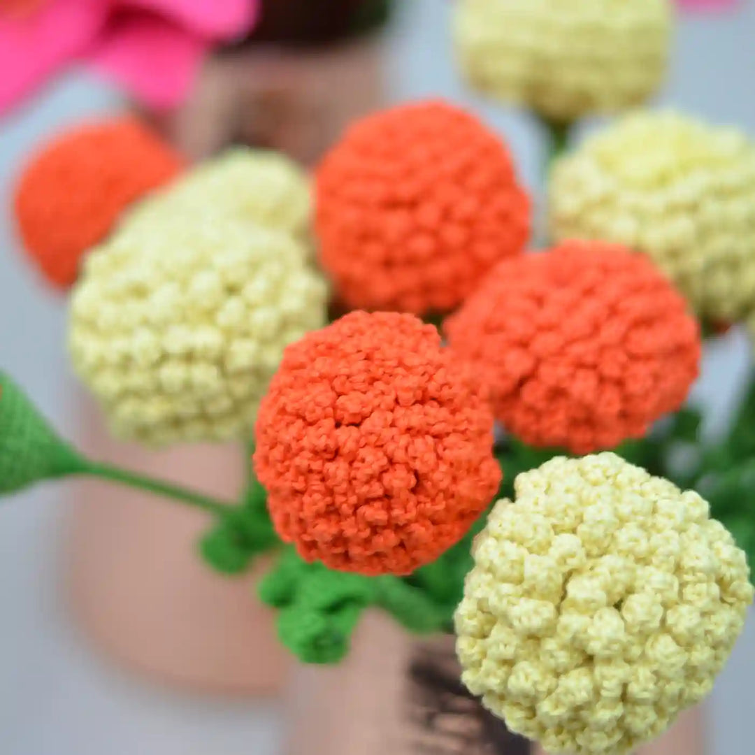 Handmade Crochet Marigold Cotton Flower Stick | Pack Of 1