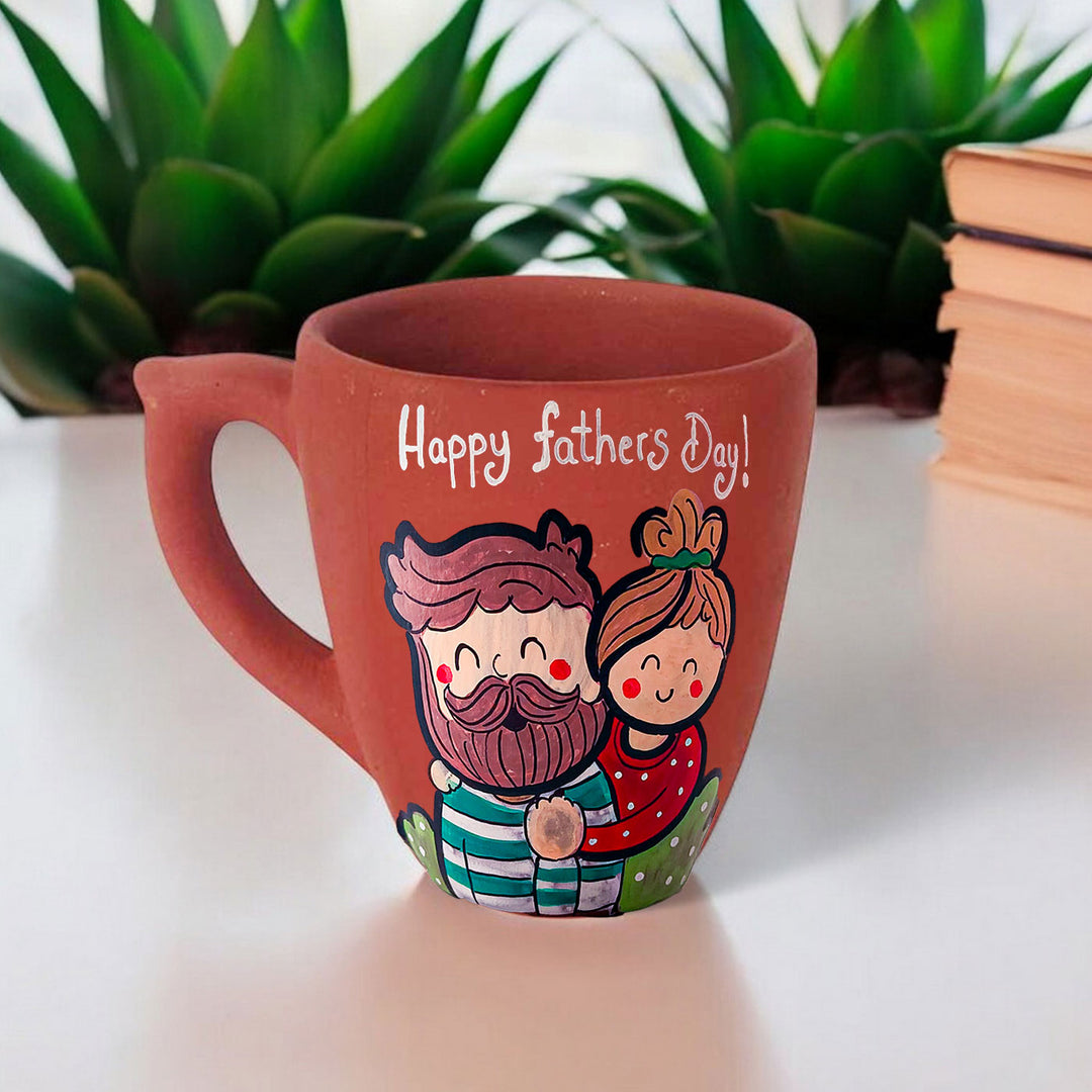 Handpainted Personalised 3D Terracotta Mug with Dad And Daughter Avatar Illustrations