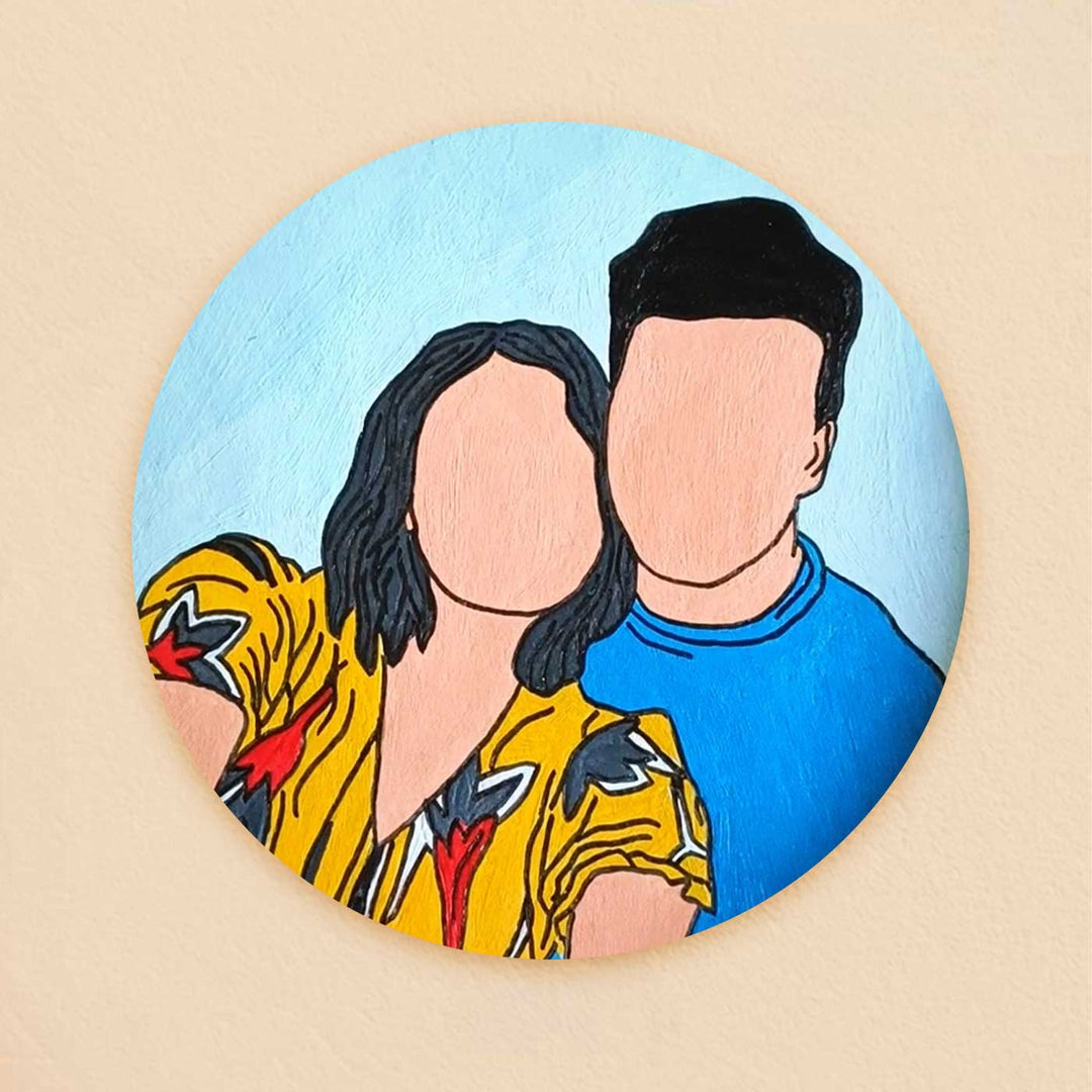 Photo Personalized Hand-Painted Cute Couples Theme MDF Wood Fridge Magnet