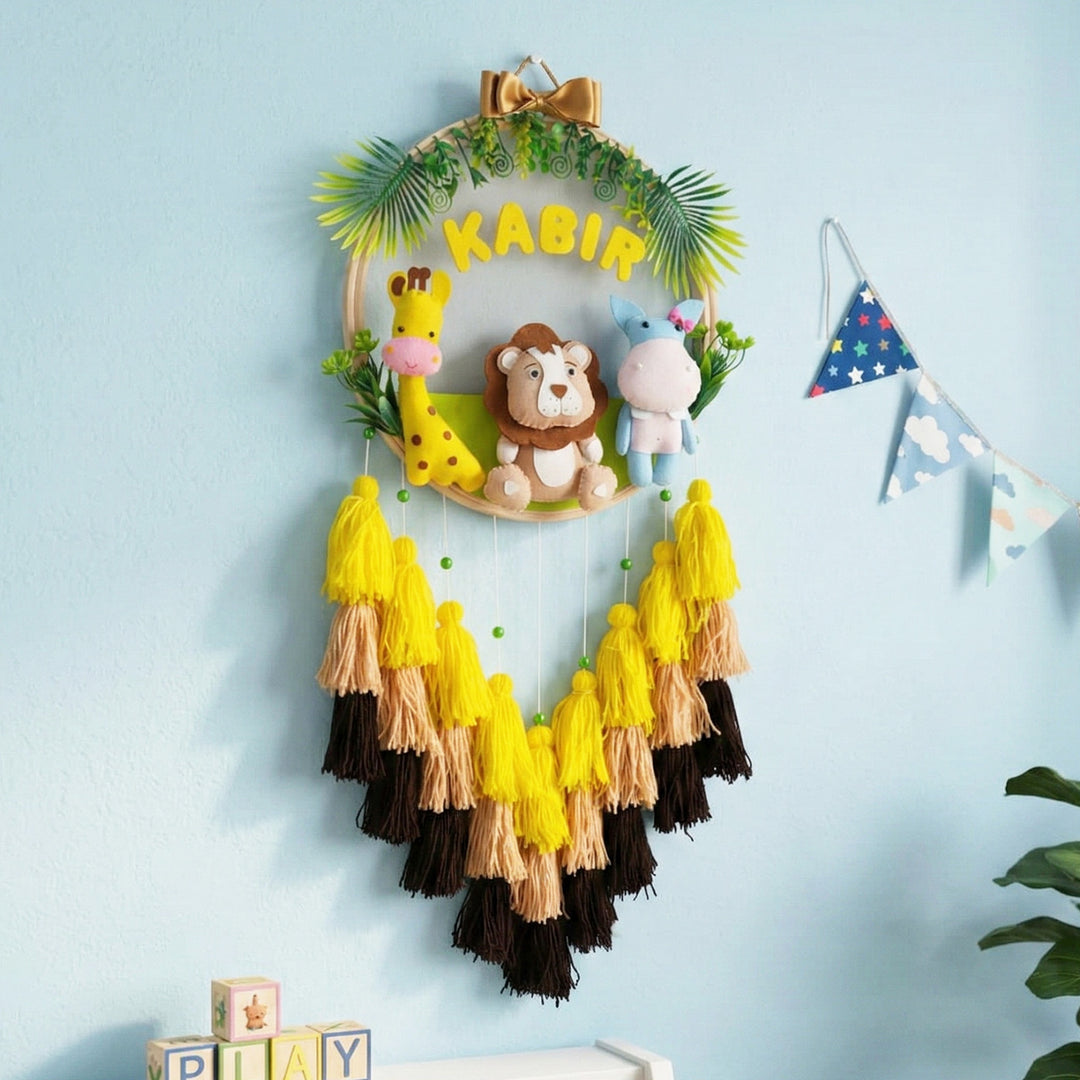 Personalized Jungle Theme Kids Name Plate With Tassels