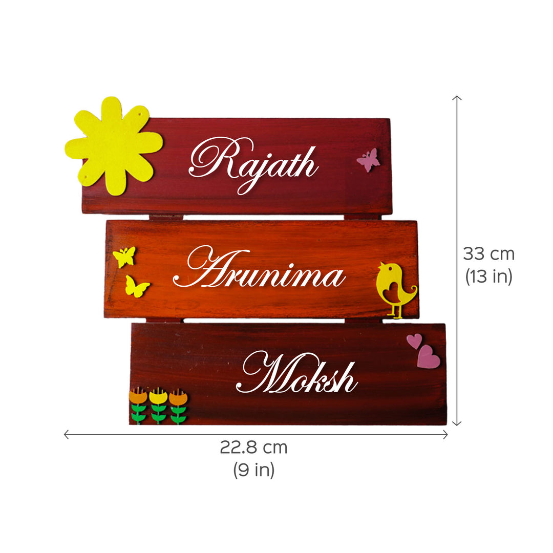 Hand Painted Personalized Name Plate Wth 3 Pallet 1 - Front View with Dimensions