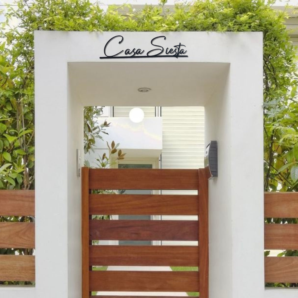 Personalized Weatherproof Modern Laser Cut Steel Name Plate - Mounted Above Entryway Gate